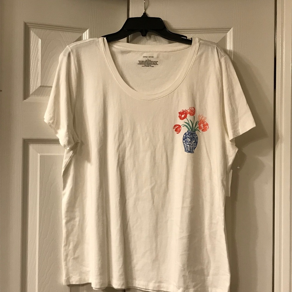 Sleep Sense white with vase sleep tee, SZ L, NWT